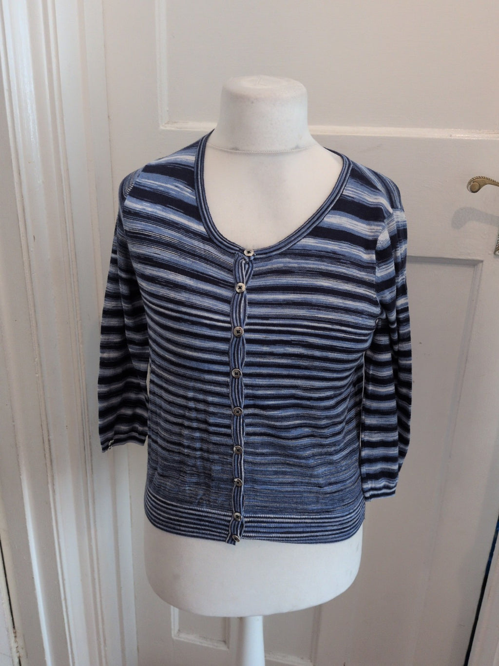 Tu 10 Blue Stripe Long Sleeve Buttoned Cardigan