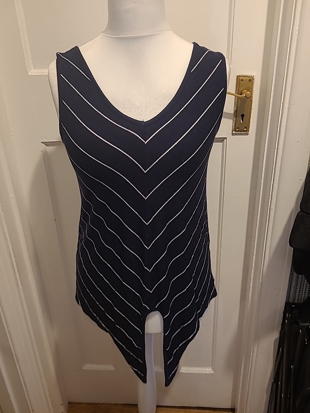 Ladies George Size 8 Dark Navy And White Self Tie Sleeveless Blouse