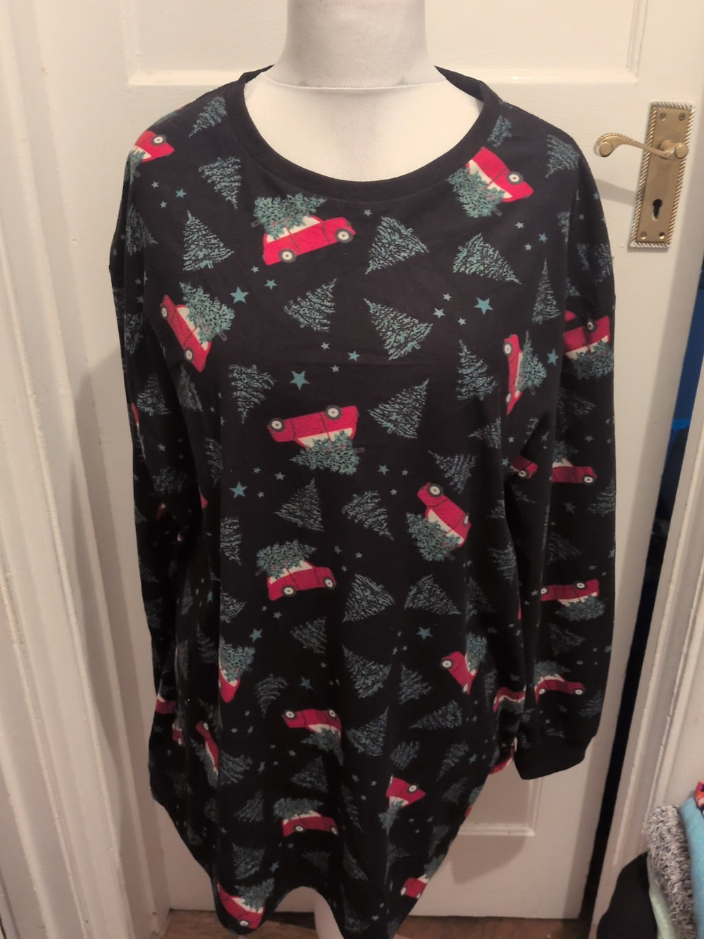 Mens Peacocks Size 3xl Black Car Pattern Long Sleeved Pyjama Top