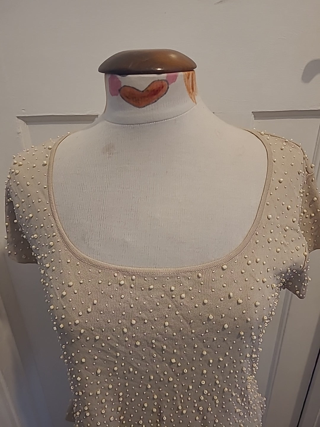 Ladies Alex&Co Size 16 Beige Bobble Detail Short Sleeved Heavy Blouse