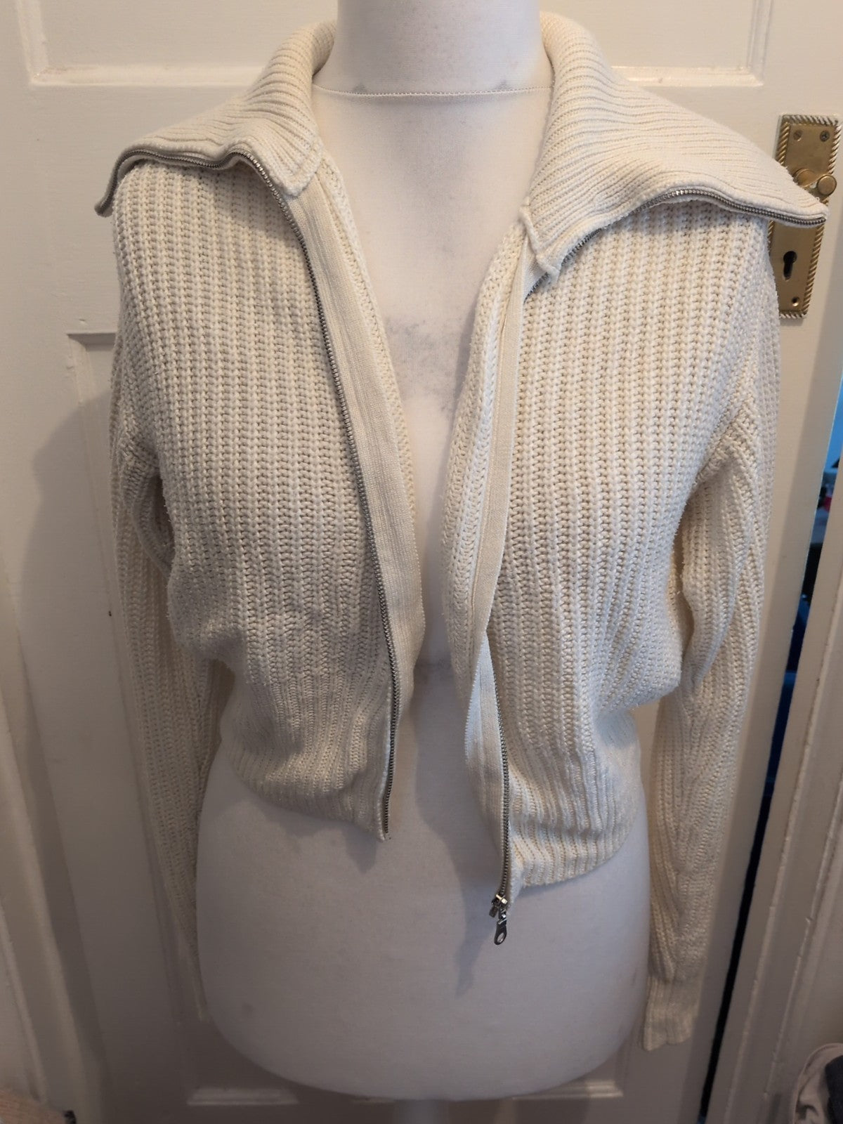 Collusion 6 Knit Zipped Long Sleeve Cardigan Cream