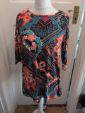 George 14 Black Orange Teal Pink Half Sleeve Dress