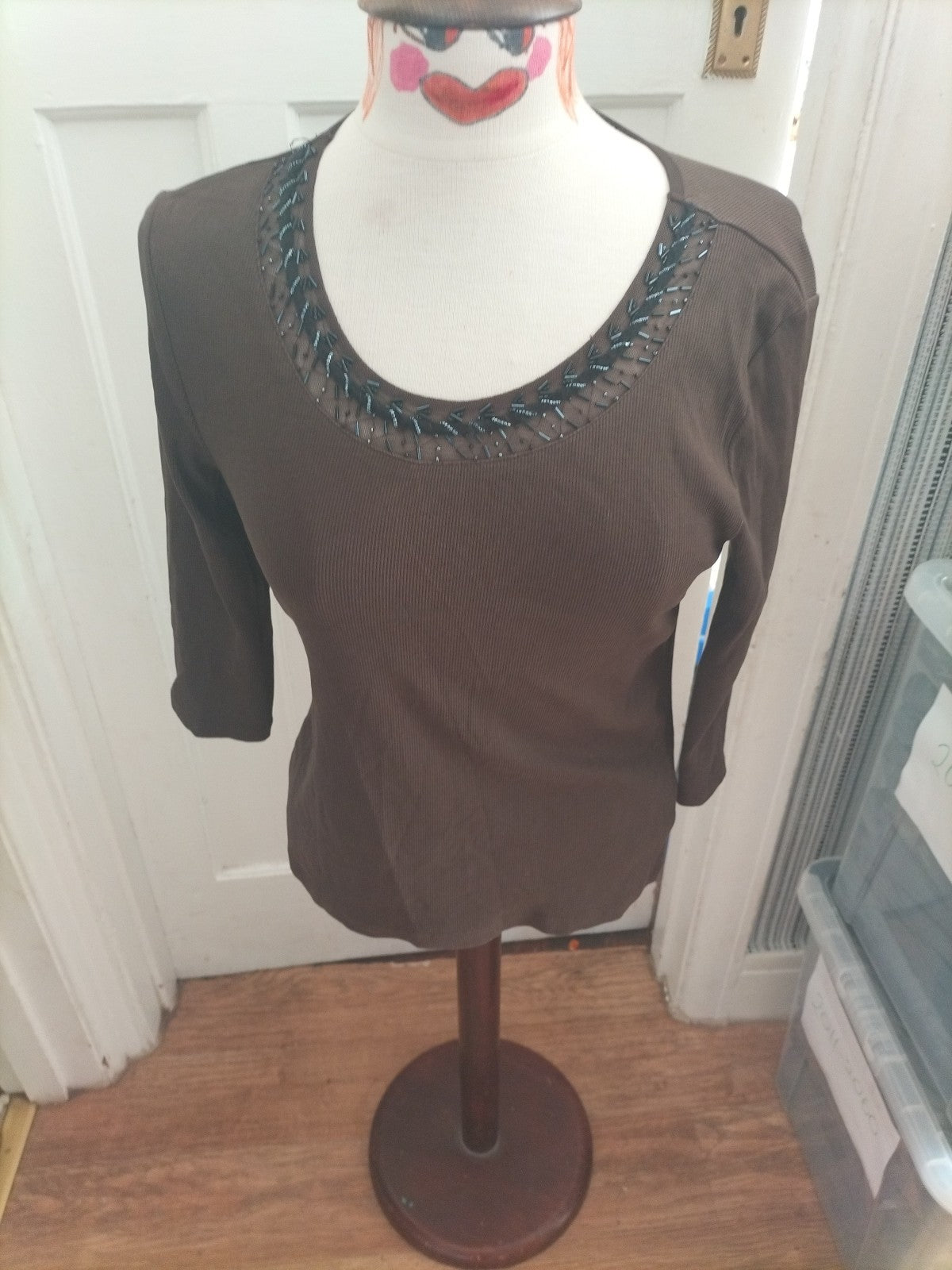 Ladies Margittes Size (40) Brown Long Sleeved Blouse