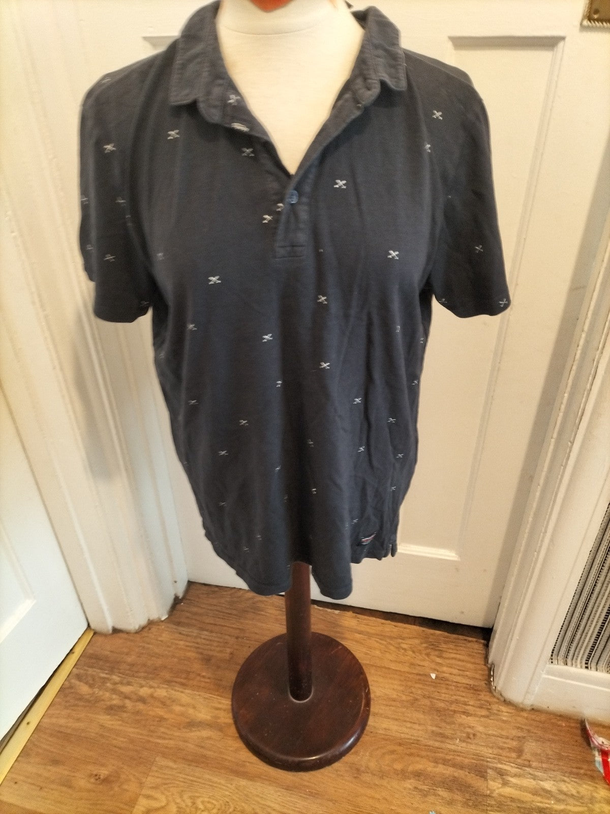Mens Superdry Size XL Navy With White Short Sleeved Polo