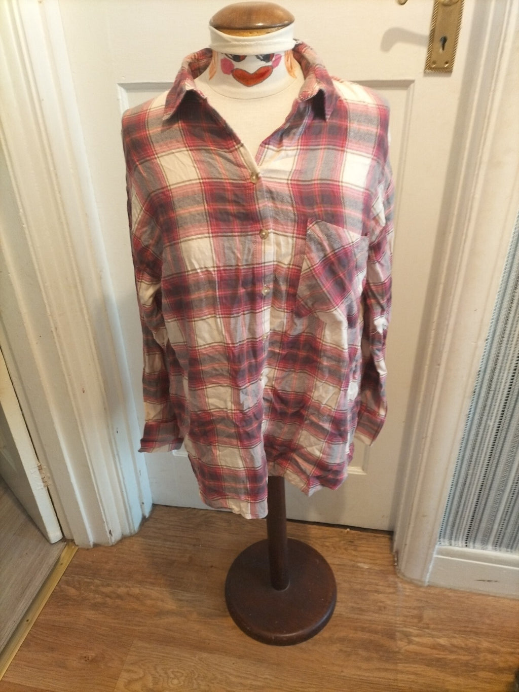 Ladies Primark Size 10-12 Purple Check Long Sleeved Blouse