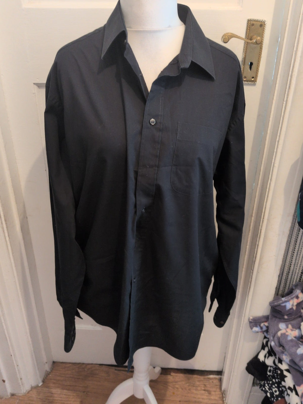 Marks And Spencer 17.5 Black Long Sleeve Smart Shirt Chest 44"