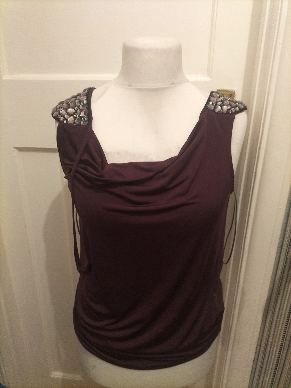 Ladies New Look Size 10 Purple With Gem Shoulder Sleeveless Blouse