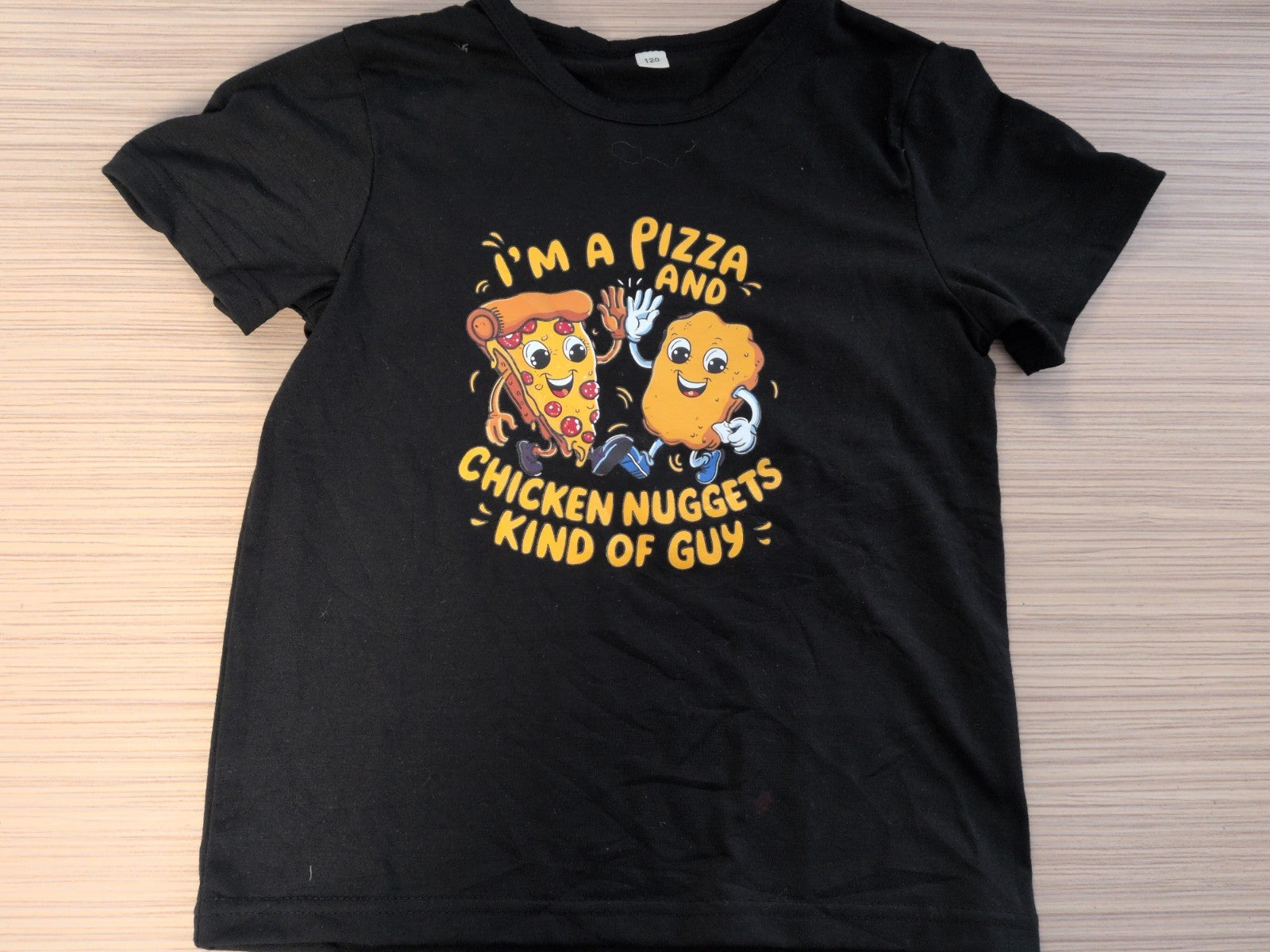120cm Black Pizza Print Short Sleeve T-shirt