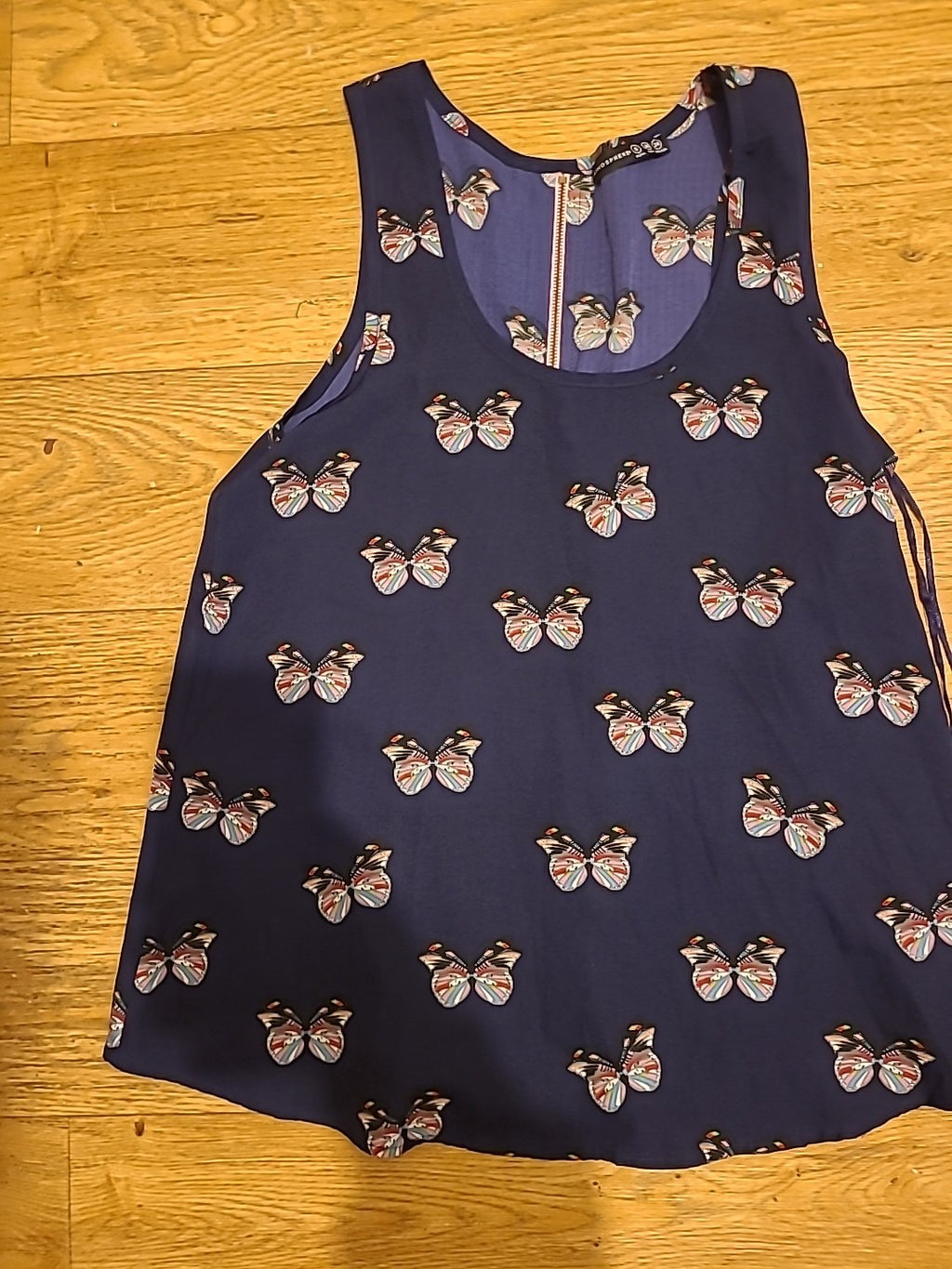 Ladies Primark Size 8 Navy Butterfly Zipped Back Blouse