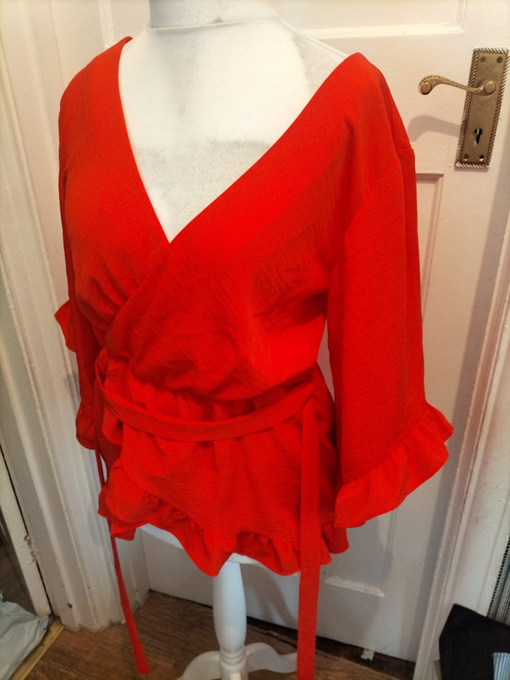 Ladies River Island Size 12 Orange Wide Sleeved Blouse With Tie