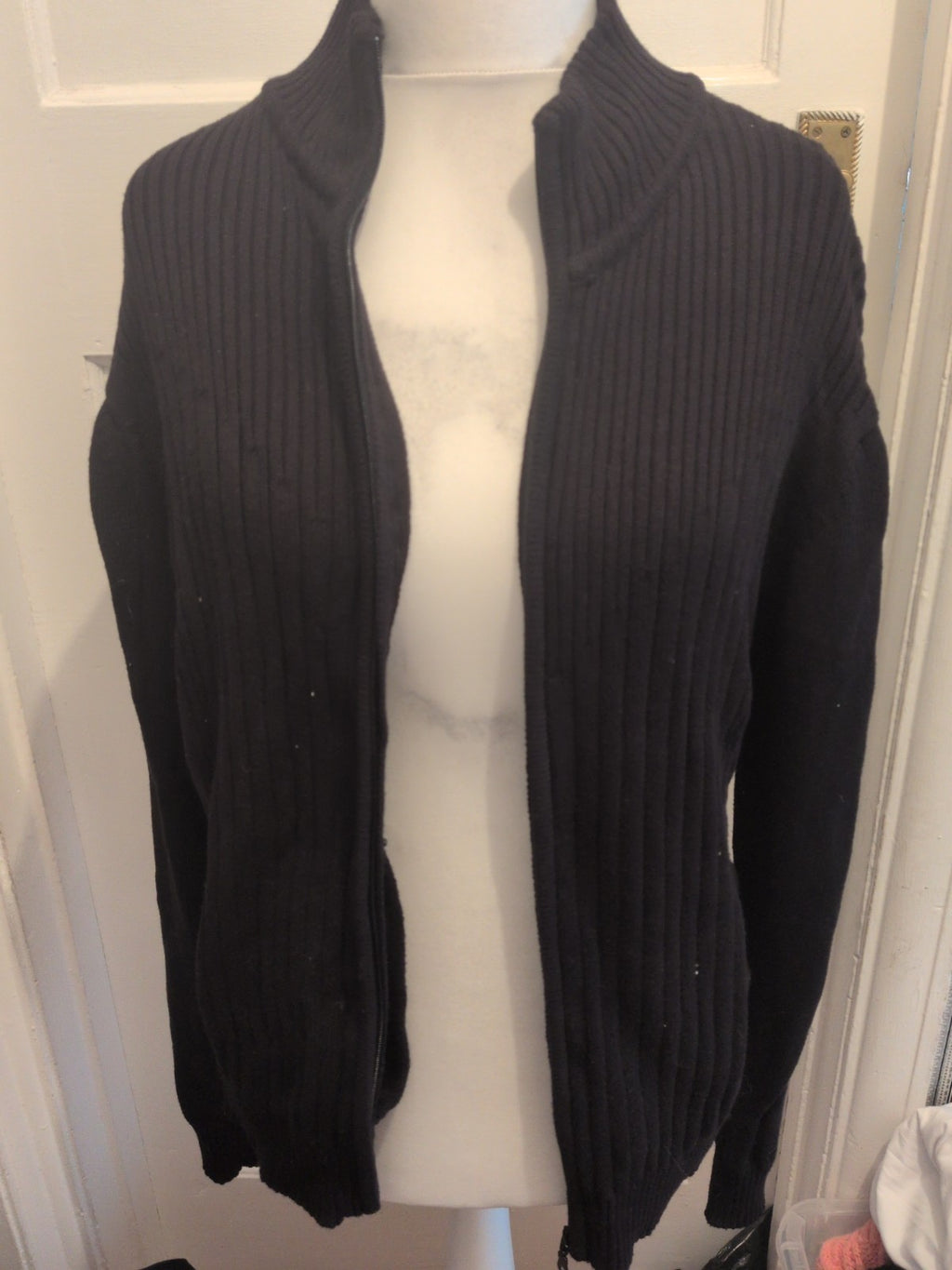 Cedarwood State Large Black Ribbed Full Zip Cardigan Heavy