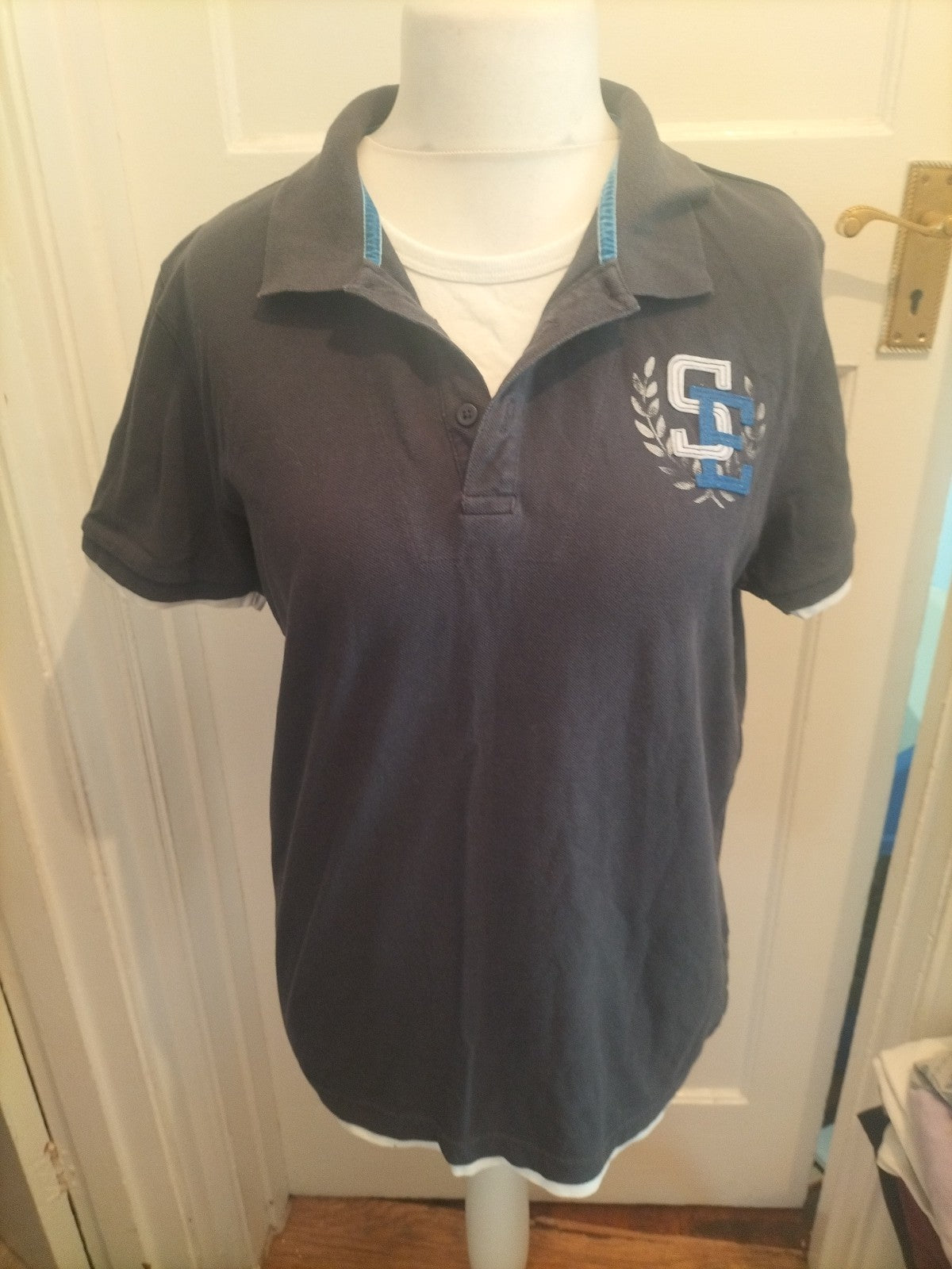 Next Large Navy Short Sleeve Polo White Trim