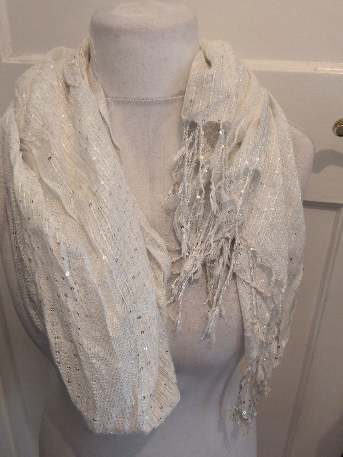 White Sequin Large Scarf
