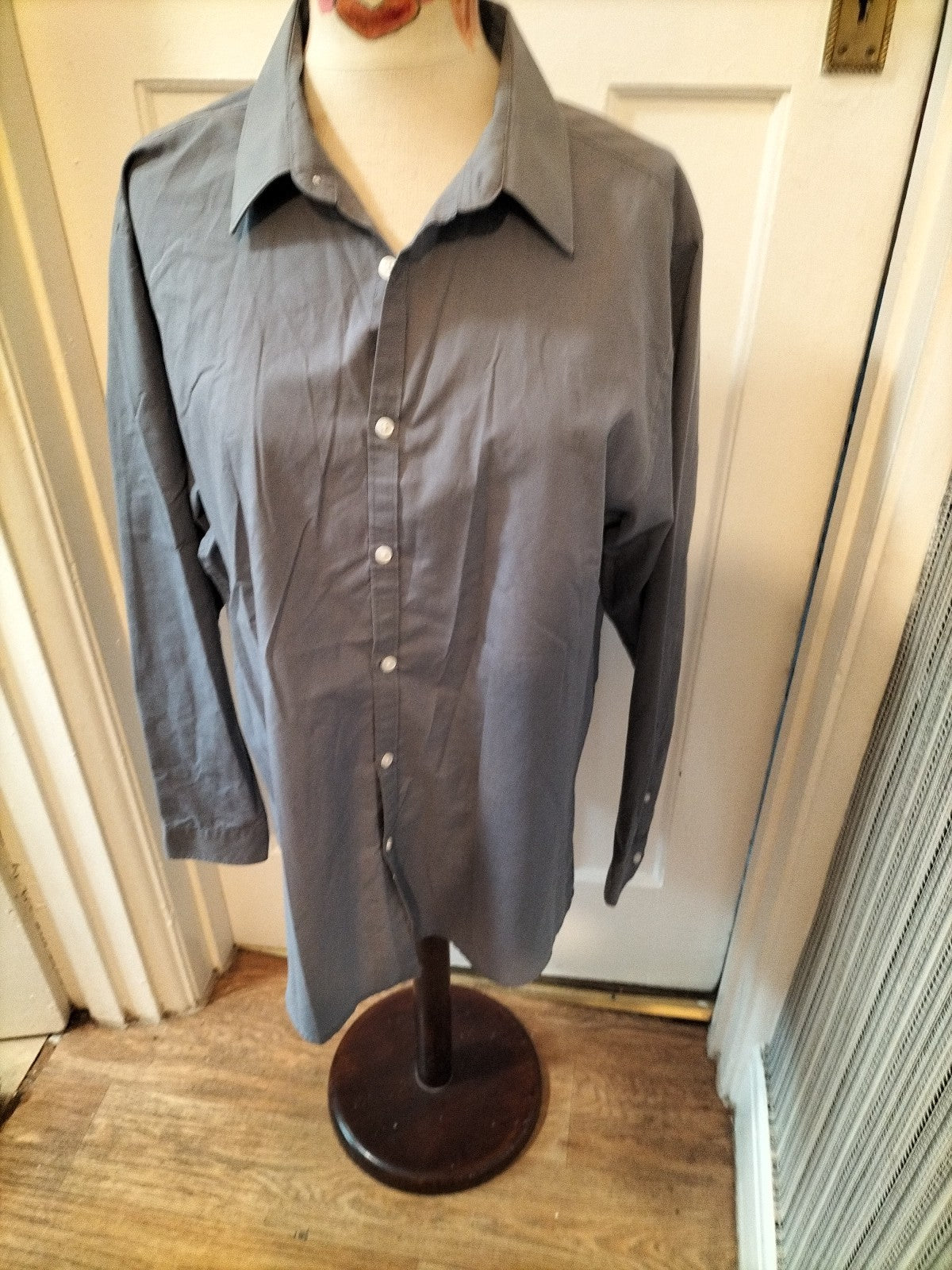 Mens Primark Size 17" Grey Long Sleeved Slim Fit Shirt