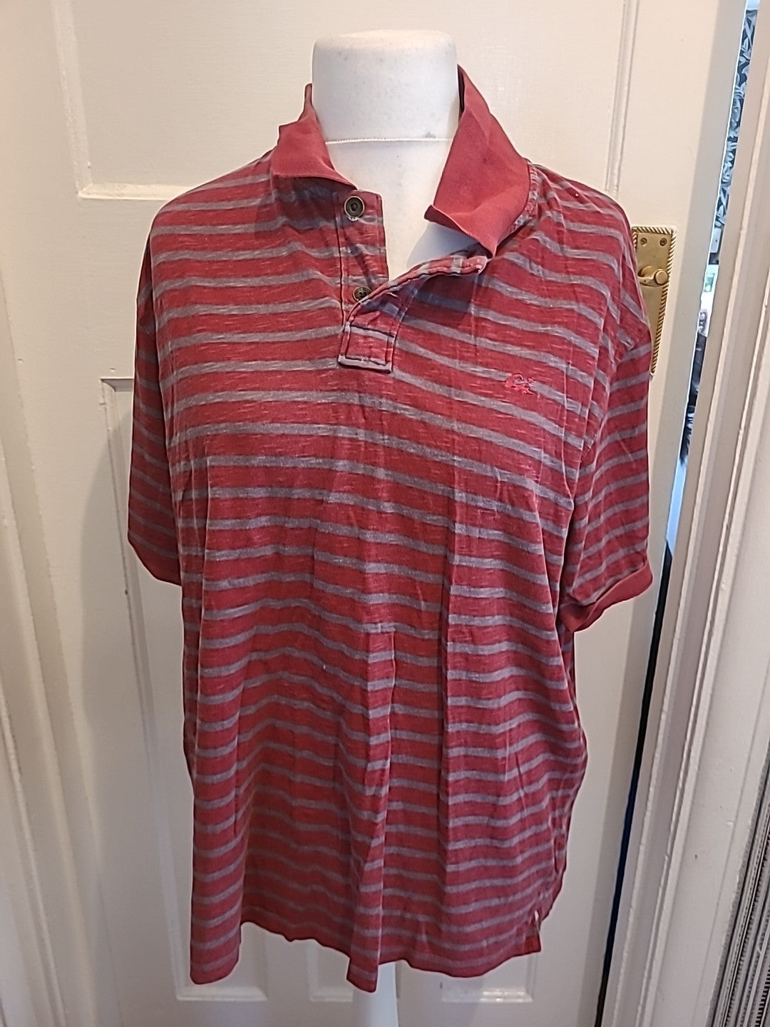 Mens North Coast Size 2XL Red And Grey Striped Short Sleeved Polo