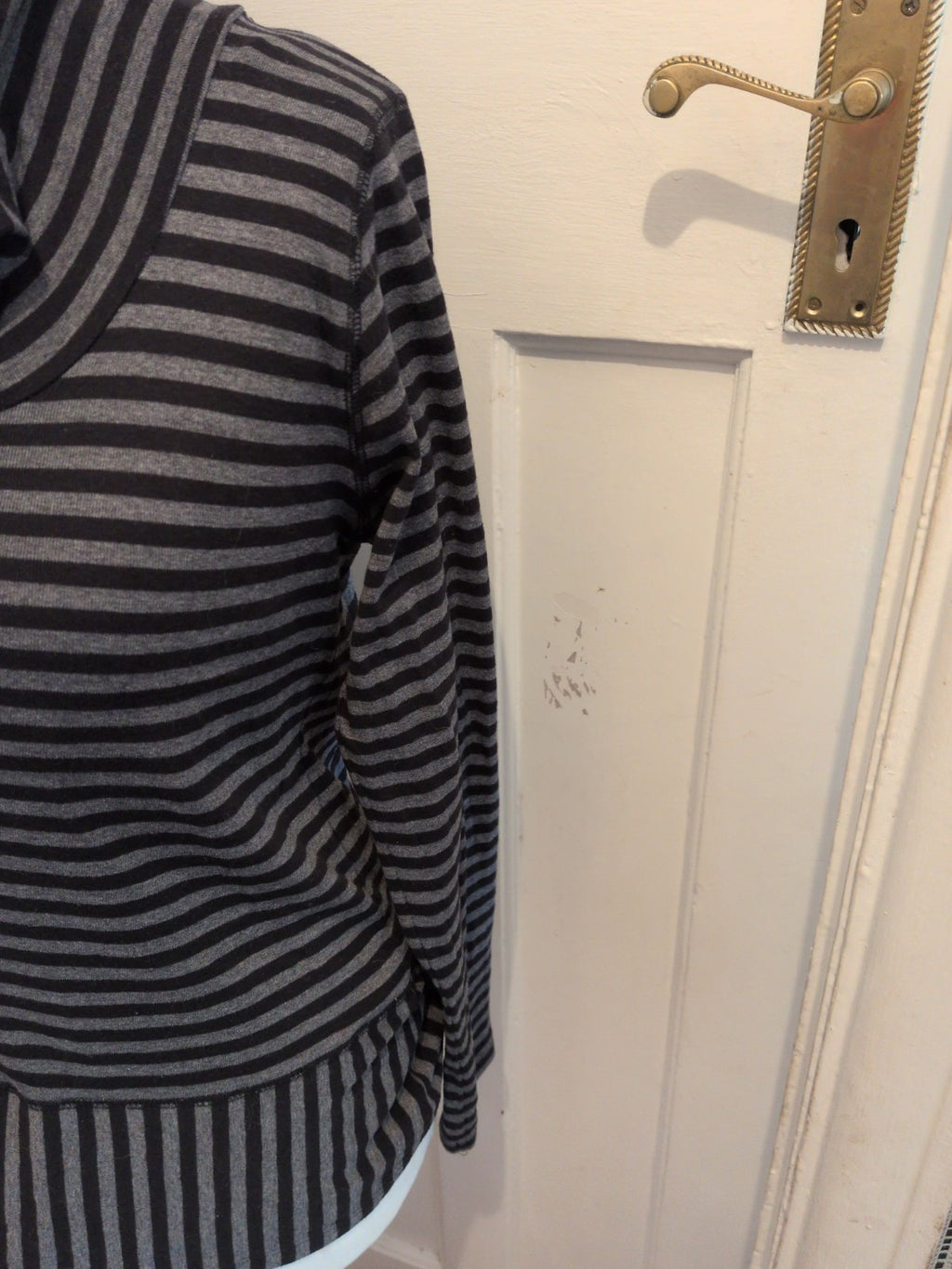Marks And Spencer 12 Grey And Black Stripe High Neck Long Sleeve T-shirt