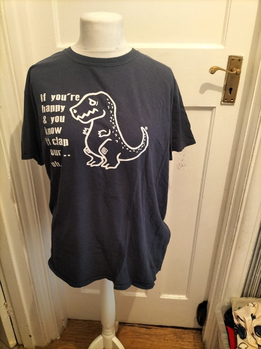 Gildan XL Navy Dinosaur Printed T-shirt