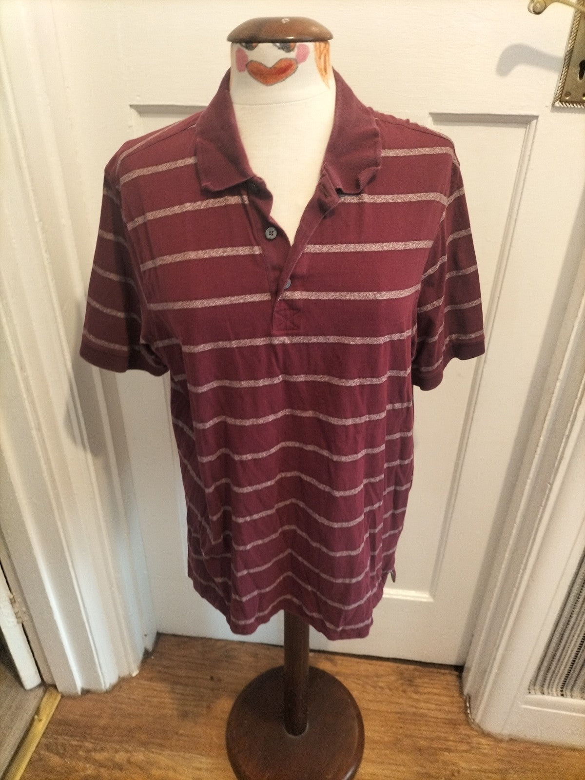 Mens Marks And Spencer Size Large Regular Fit Purple White Striped Short Sleeved