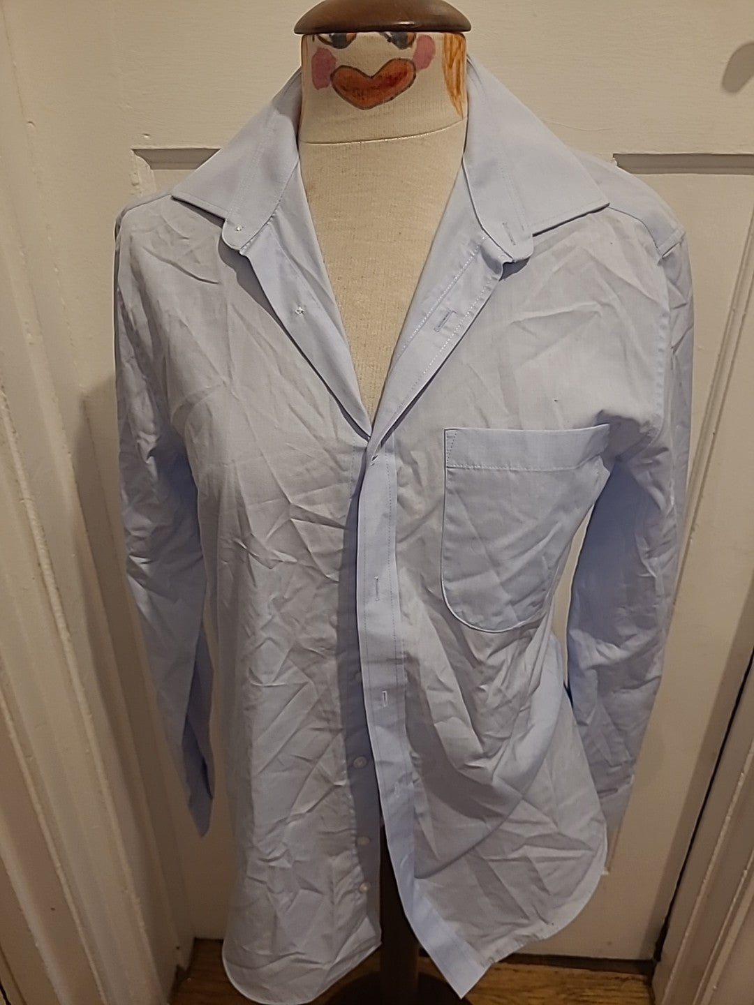Mens M&S Size 14.5" Slim Long Sleeved Blue Shirt