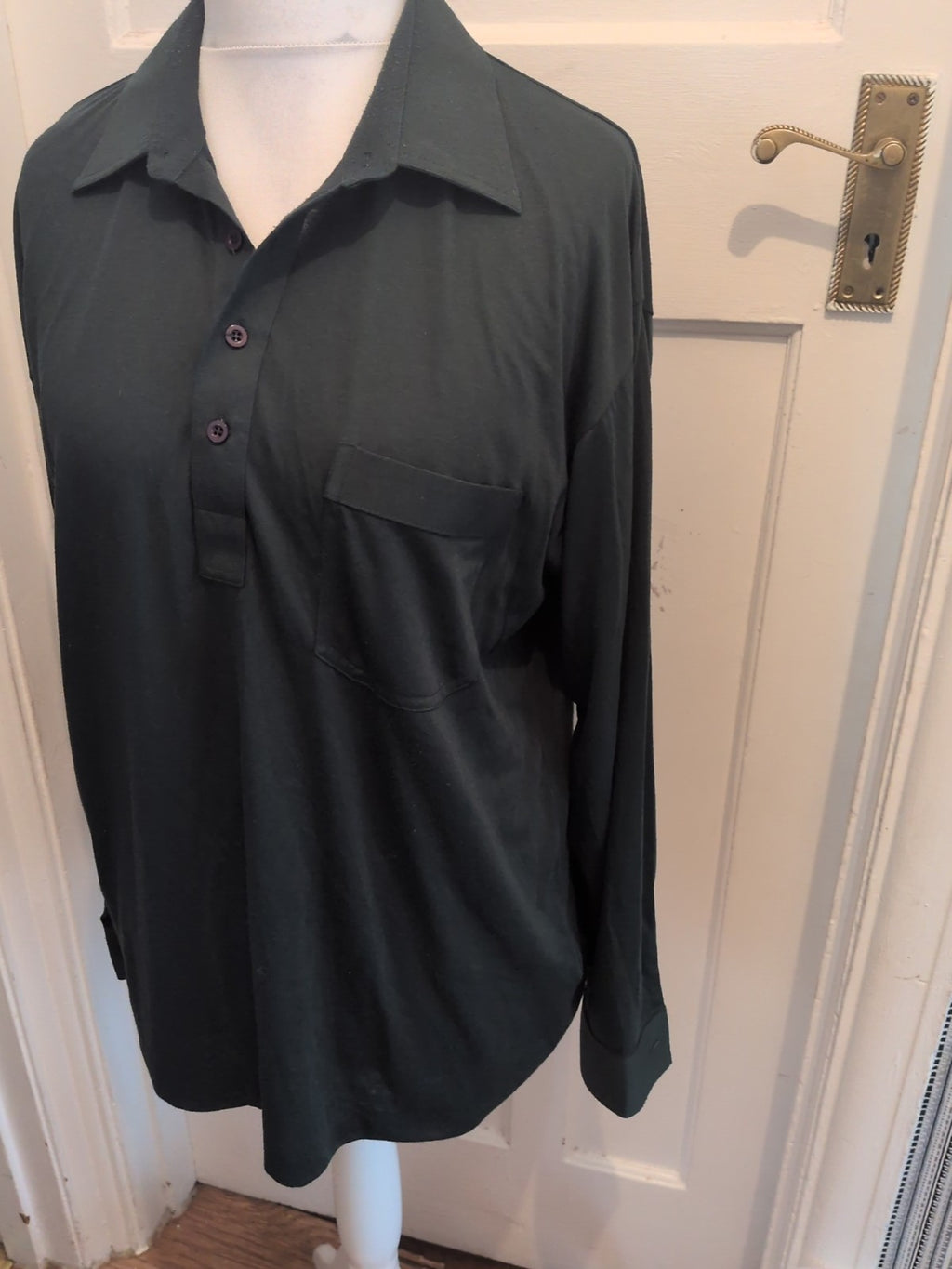 Mens Casual Large Green Long Sleeve Polo