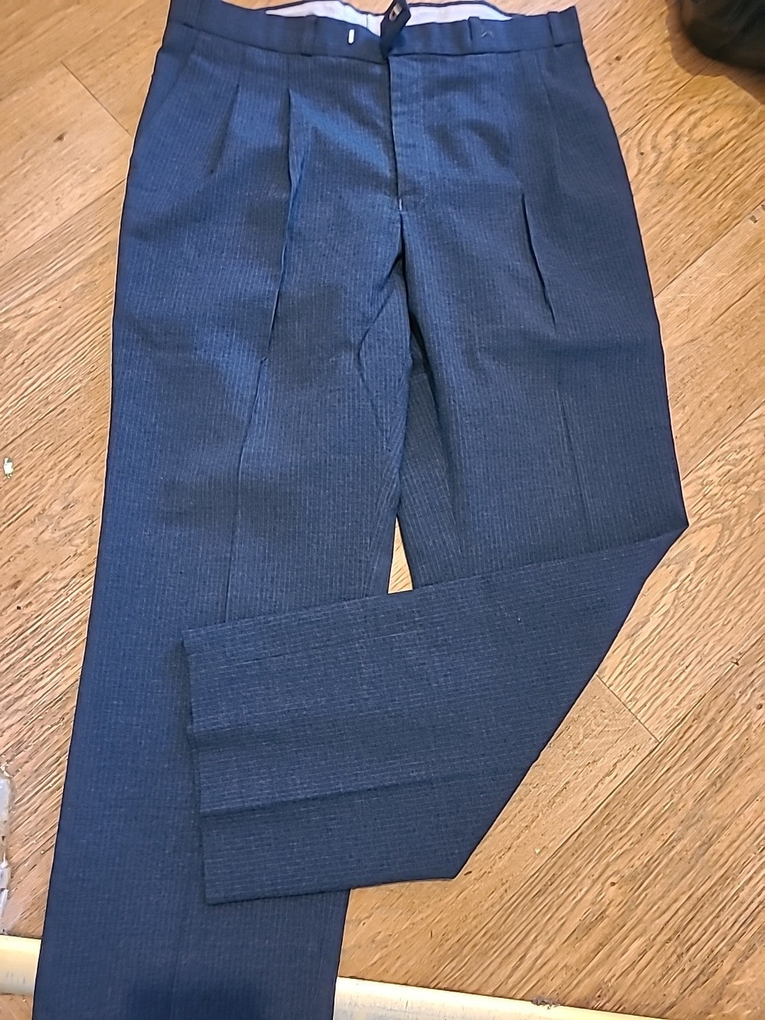 Mens Size Large Grey With Blue Pinstripe Suit