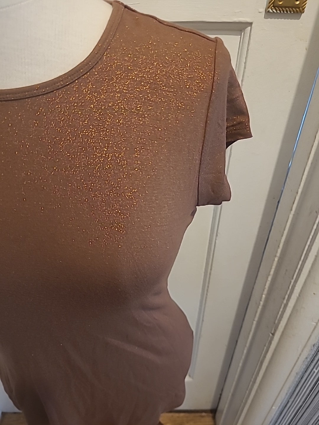 Ladies I.N.C Size Medium Brown Shimmer Short Sleeved Tshirt