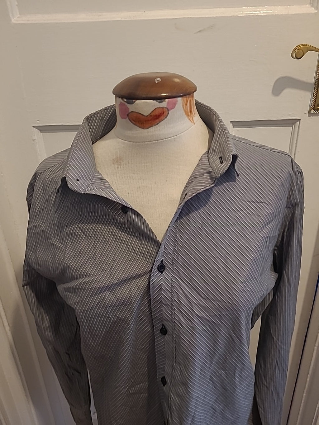 Mens Next Size 16.5" Slim Fit Silver Striped Shirt