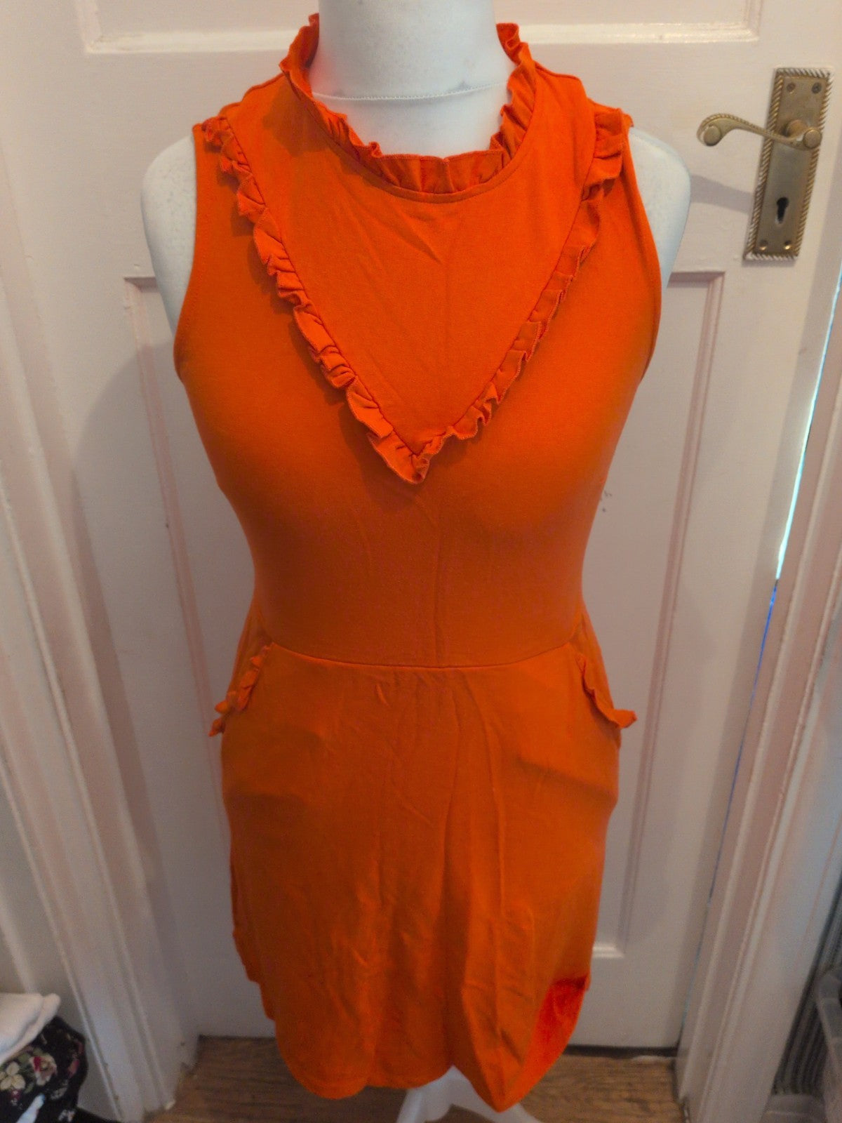 Next 14 Orange Sleeveless With Frill Front Long Dress
