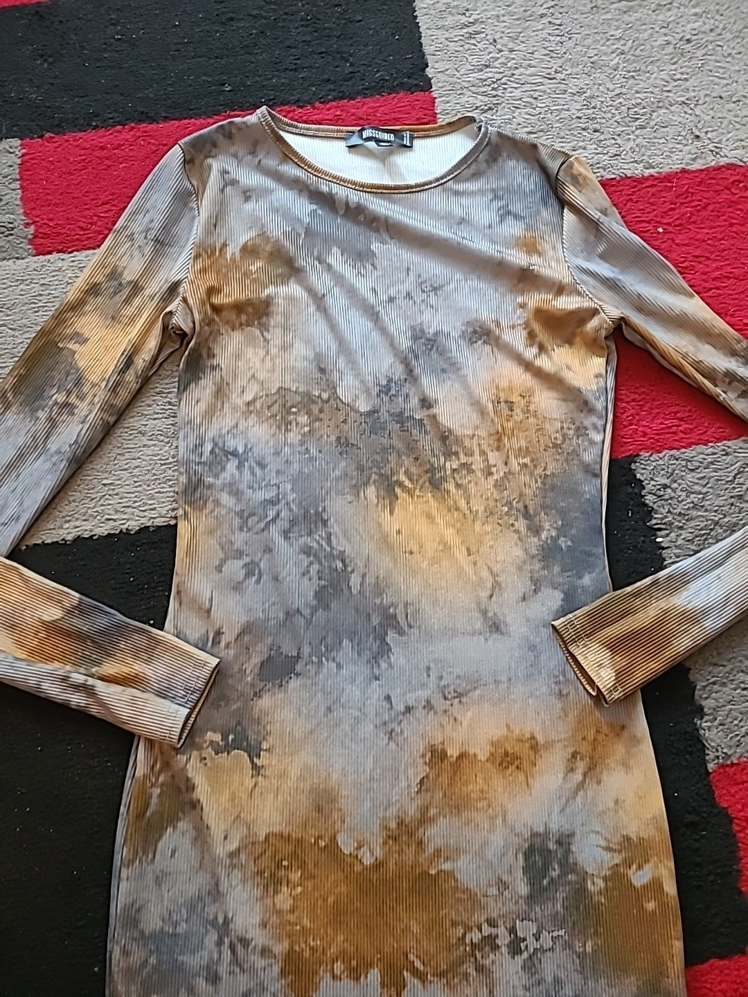 Ladies Missguided Size 6 Beige, Brown, Grey Long Sleeved Pencil Dress