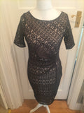 Ladies Mark And Spencer Size 12 Black Lace Lined Short Sleeve Dress
