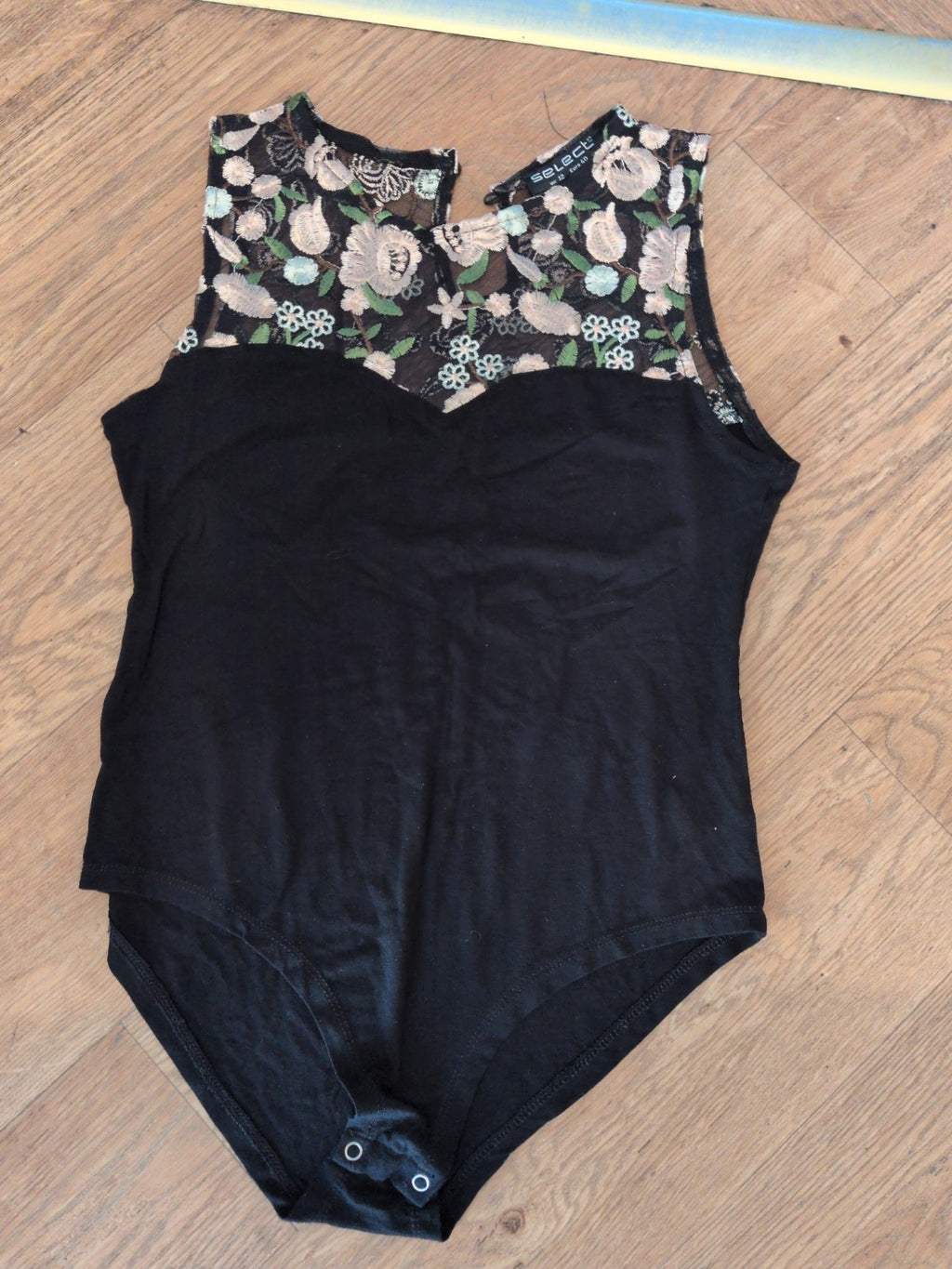 Ladies Select 12 Black With See Through Floral Sleeveless Bodysuit