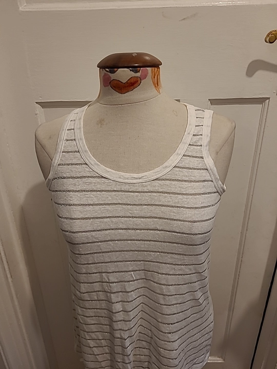 Ladies Medium Silver/White Striped Sleeveless Top