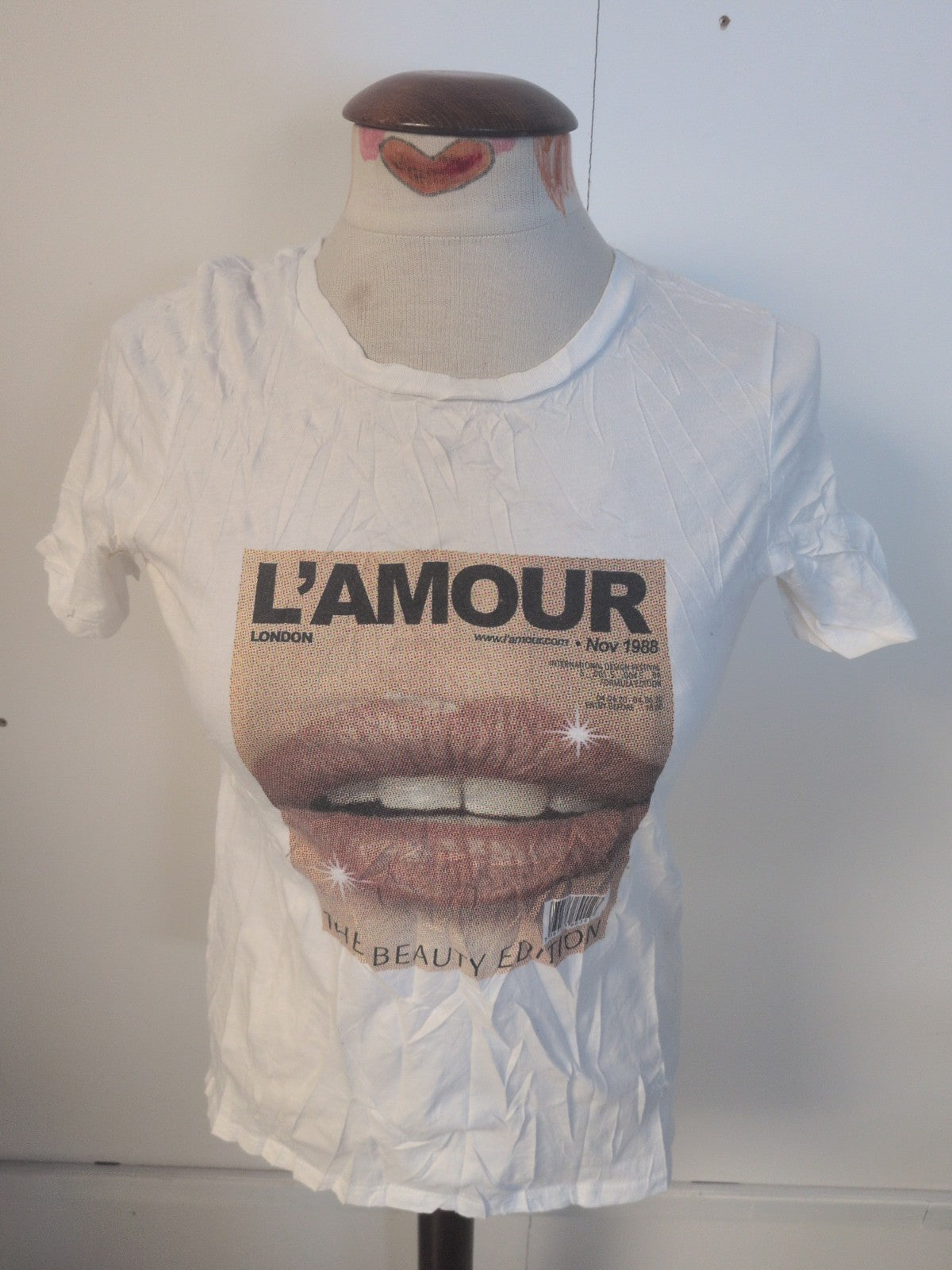 Ladies River Island Size 6 White Print Short Sleeve T-shirt