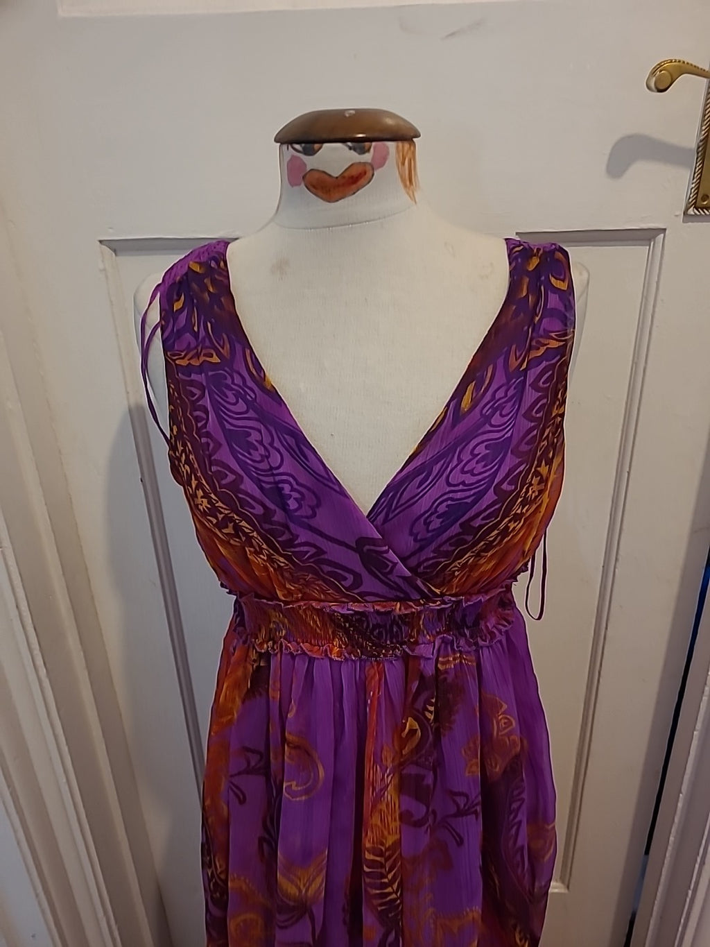 Ladies Double Decker Size Large Purple Lined Flowy Dress Elasticated Waist
