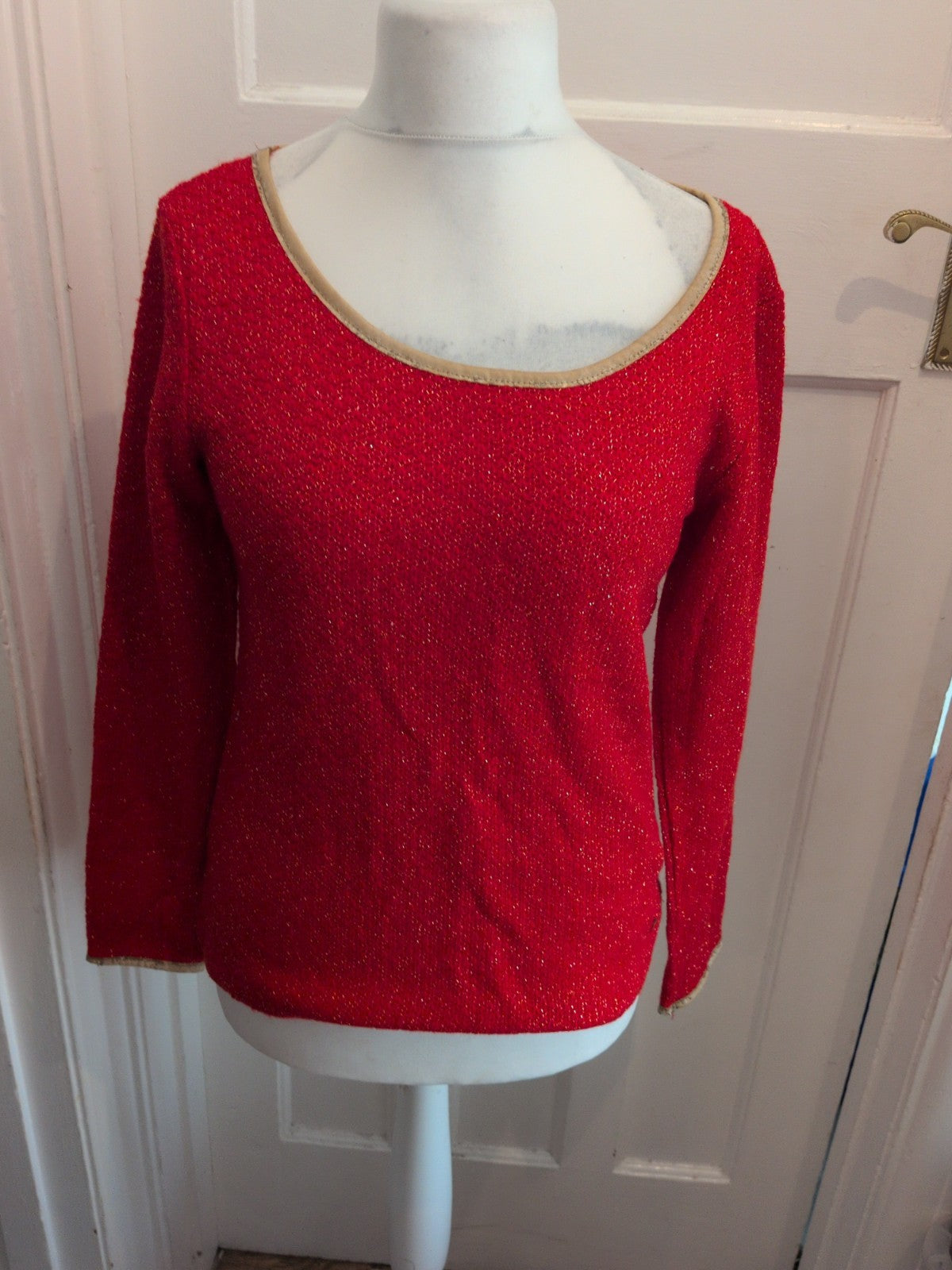 Anna Karel Large Red And Gold Shimmer Long Sleeve Jumper