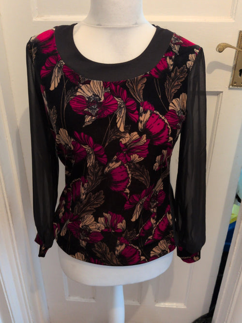 Afibel 10-12 Black Floral Long Sleeve Blouse Padded