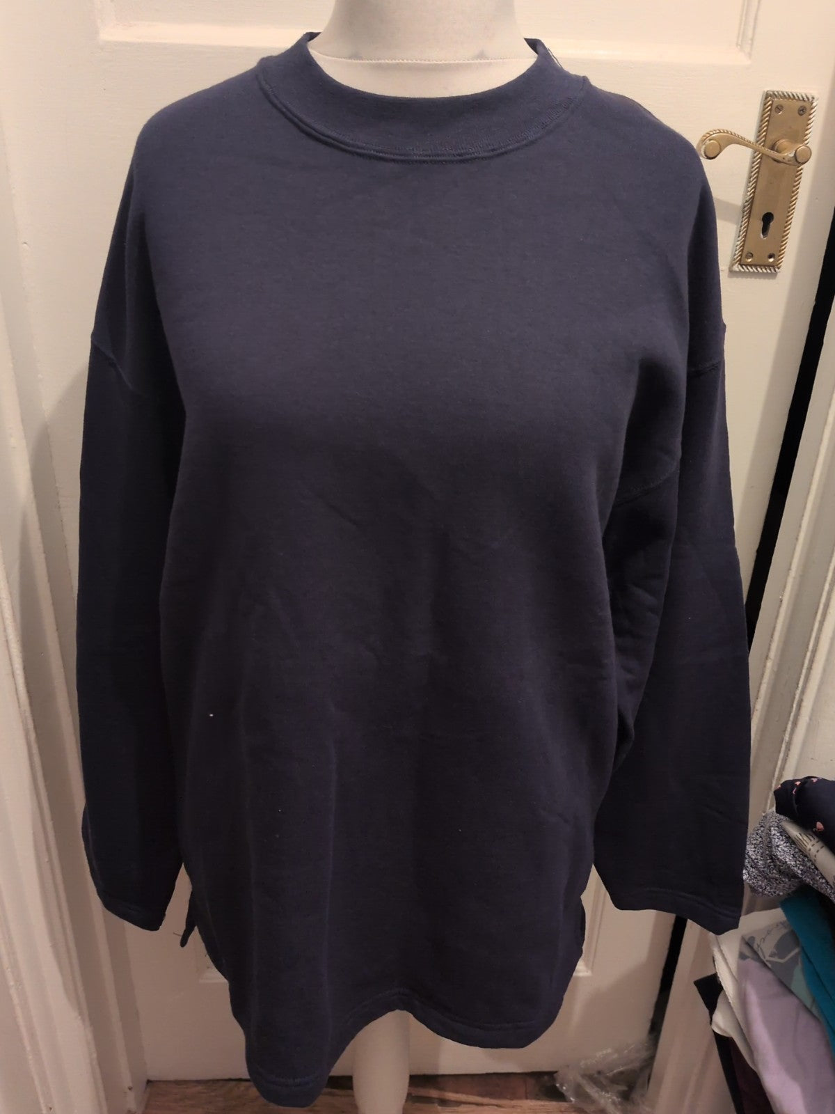 XL Navy Cotton Pullover Long Sleeve Sweatshirt