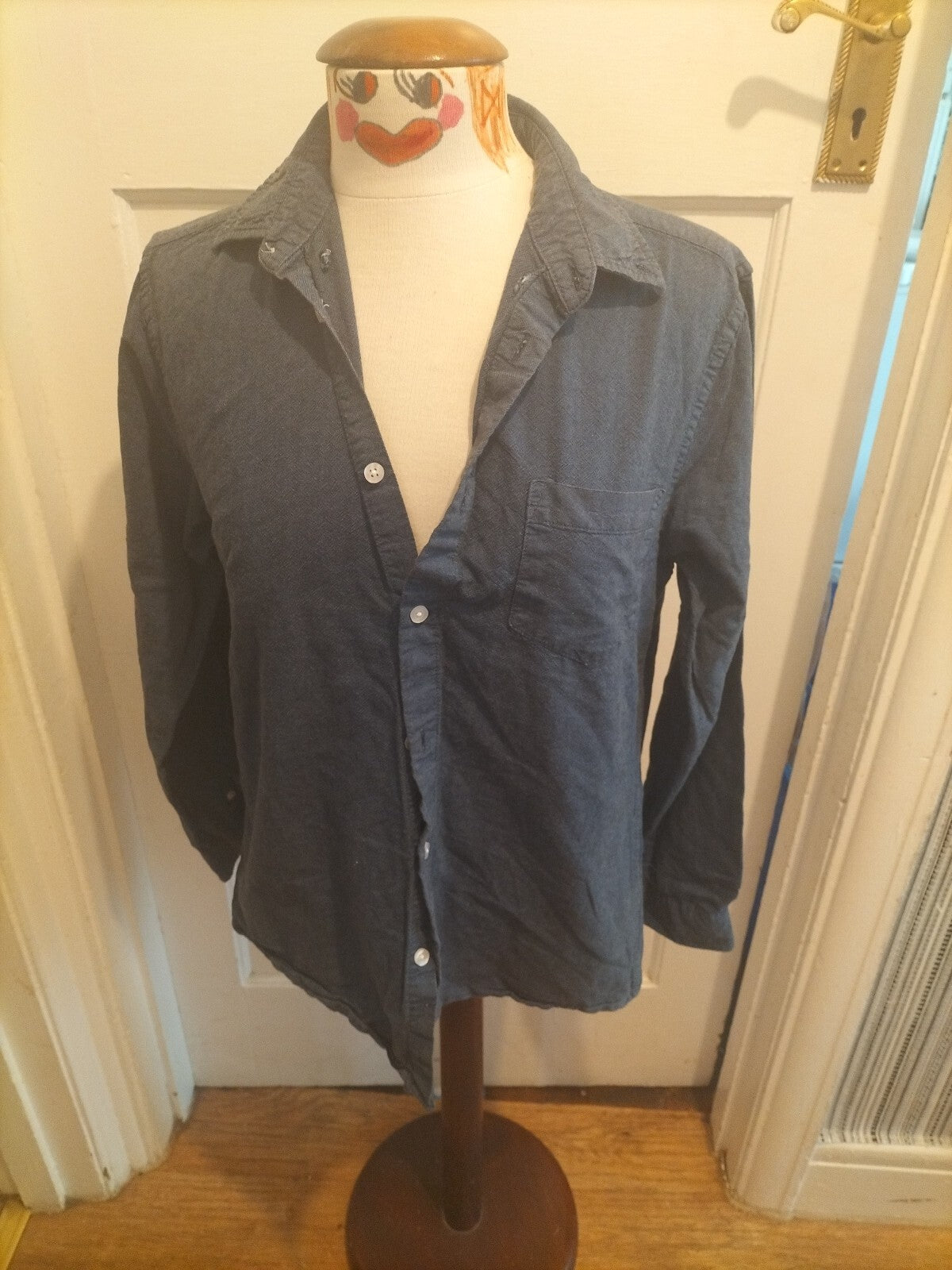 Mens Primark Medium Slim Fit Navy Long Sleeved Shirt