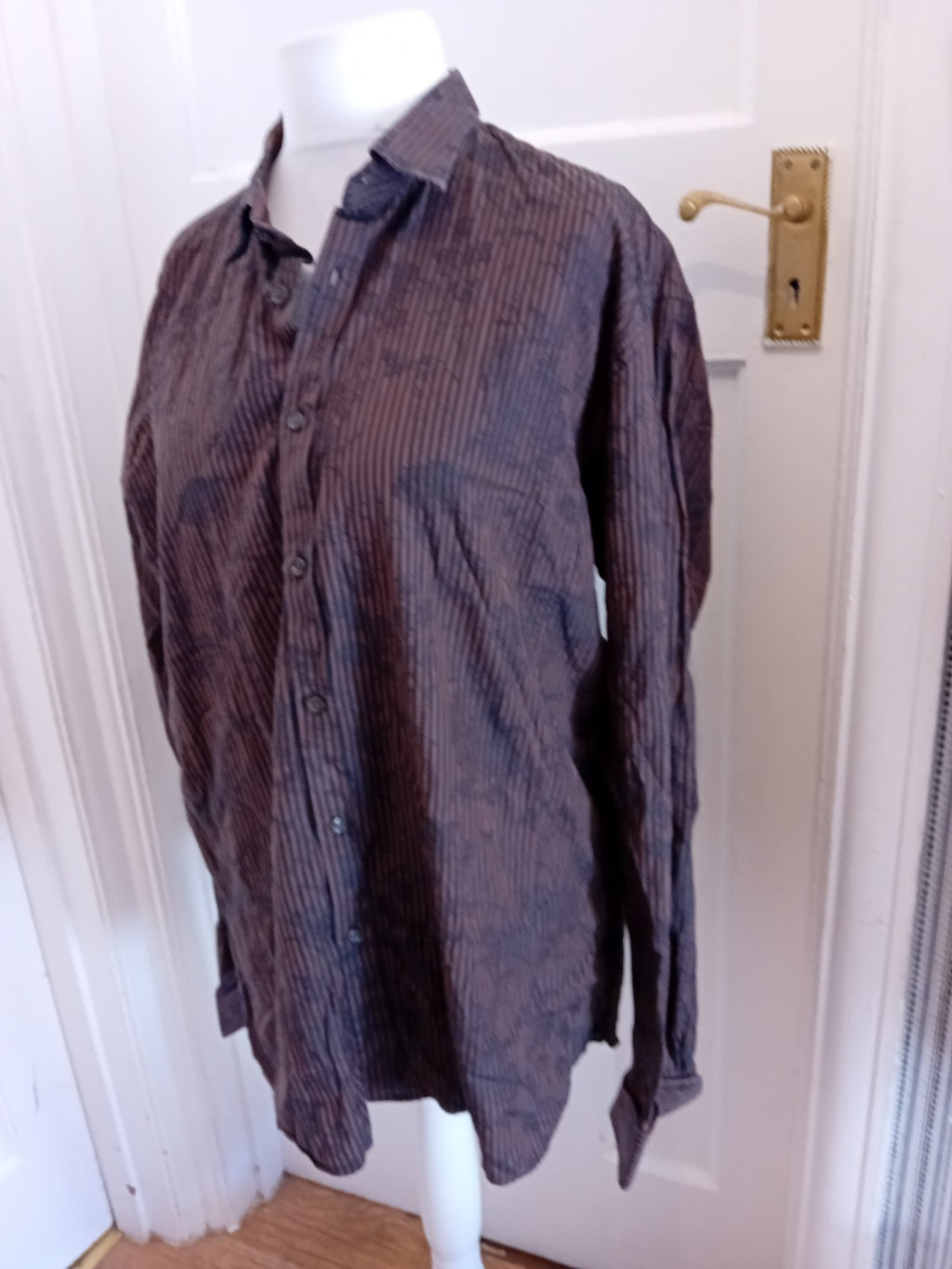 Mens Ted Baker Size 7 Brown And Black Long Sleeve Shirt