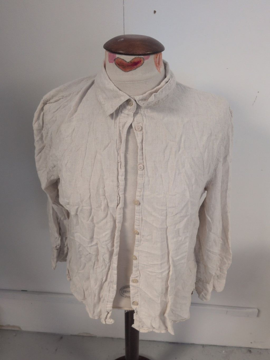 Primark Medium 12-14 Flax Buttoned Long Sleeve Collared Blouse