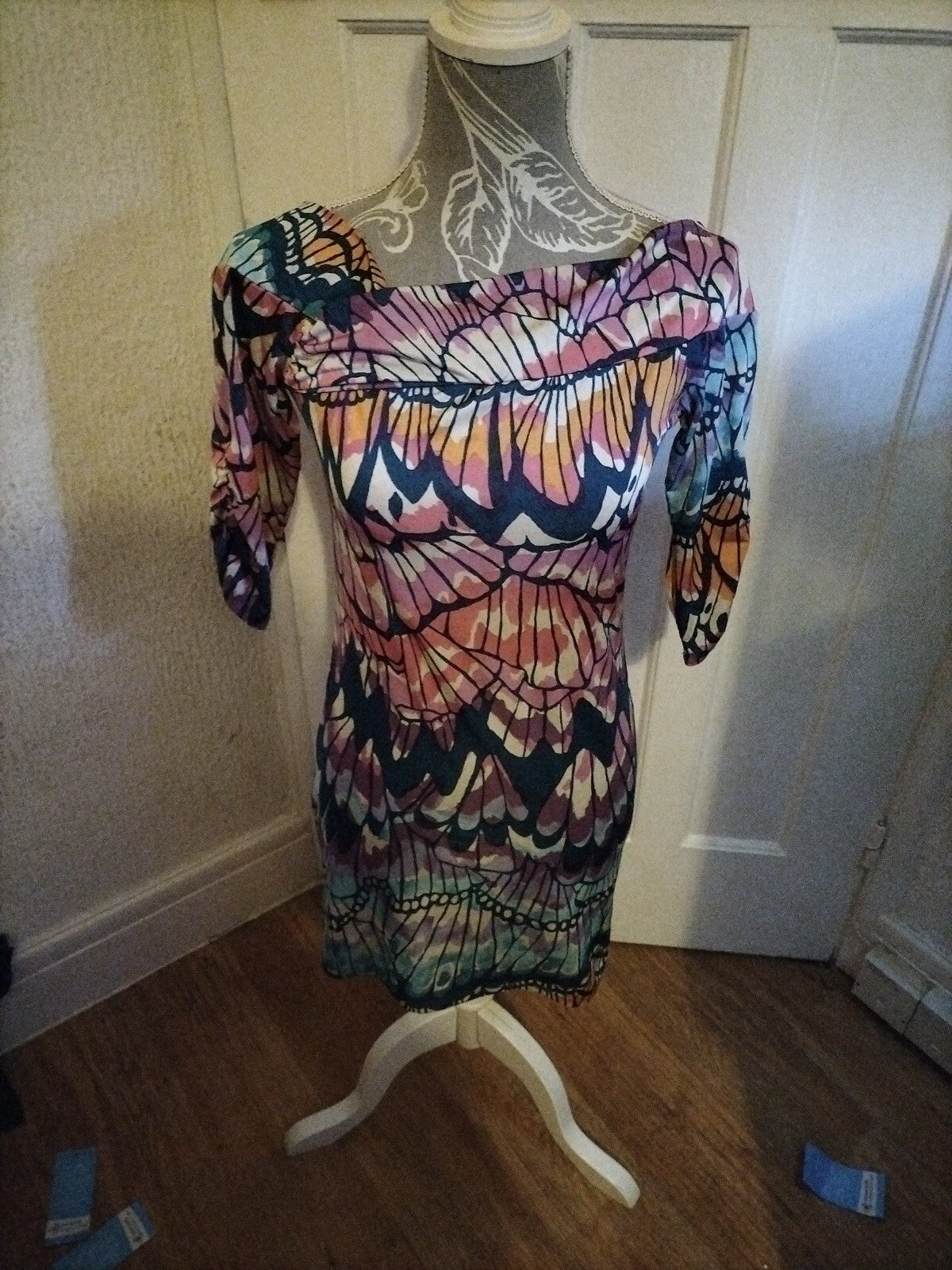 Ladies Next Size 8 Multi Coloured Mid Sleeved Short Dress