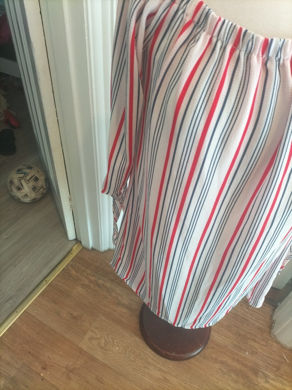 Ladies New Look Size 16 Red/White/Blue Striped Mid Sleeved Dress