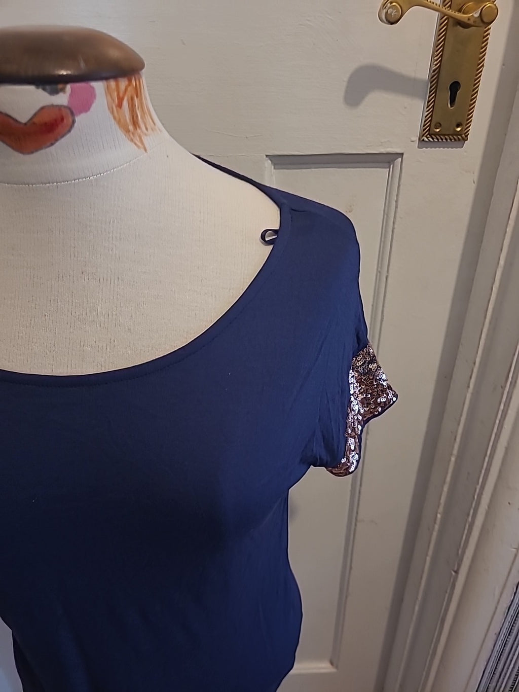 Ladies Marks And Spencer Size 8 Navy Short Sleeved Blouse