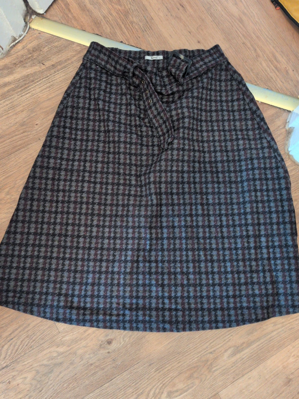 Tu 12 Dark Coloured Check Belted Knee Length Flare Skirt