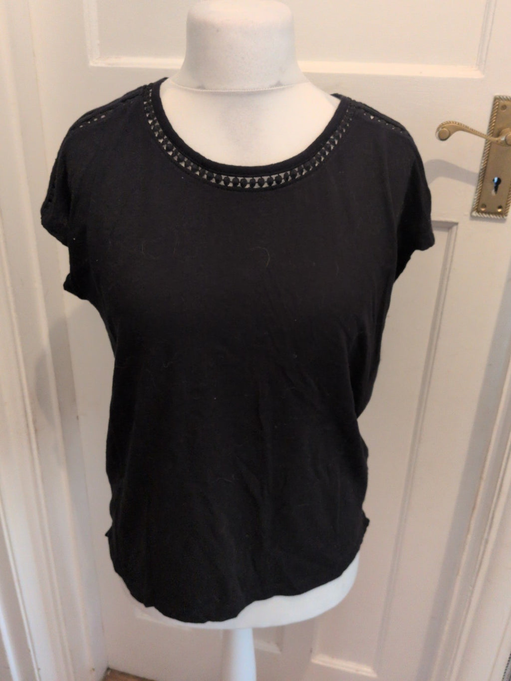 Primark M 12/14 Black Short Sleeve Pattern Trim T-shirt