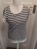 George 12 Navy And Ivory Stripes Frill Hem Short Sleeve Sparkle Blouse