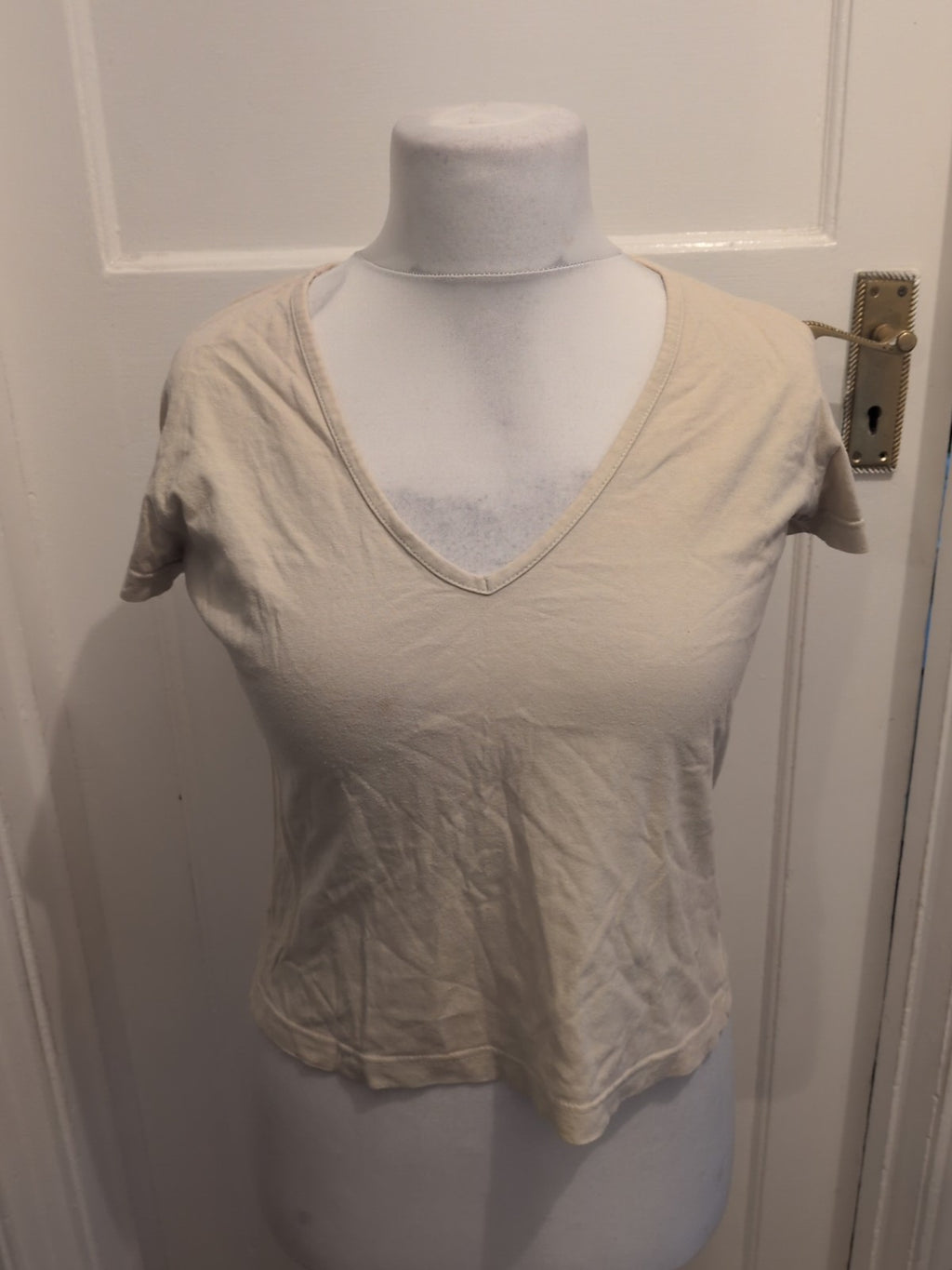 Ladies Jdv Size 12-14 Pale Yellow Short Sleeved V Neck Blouse