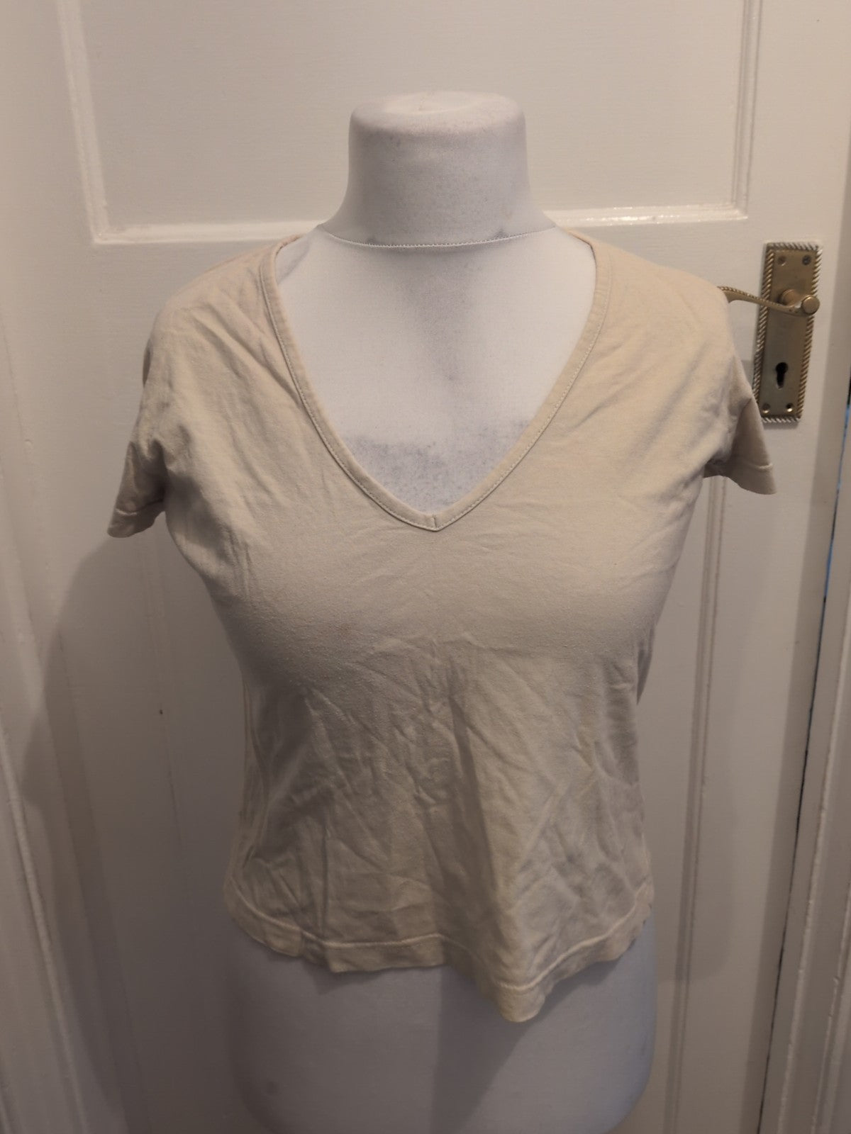 Ladies Jdv Size 12-14 Pale Yellow Short Sleeved V Neck Blouse