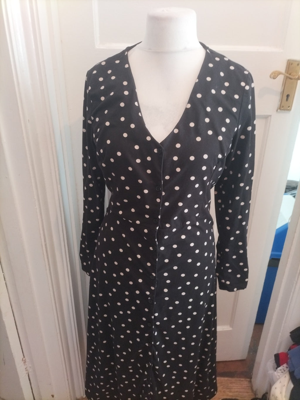 New Look 16 Black And White Polkadot Long Length Dress