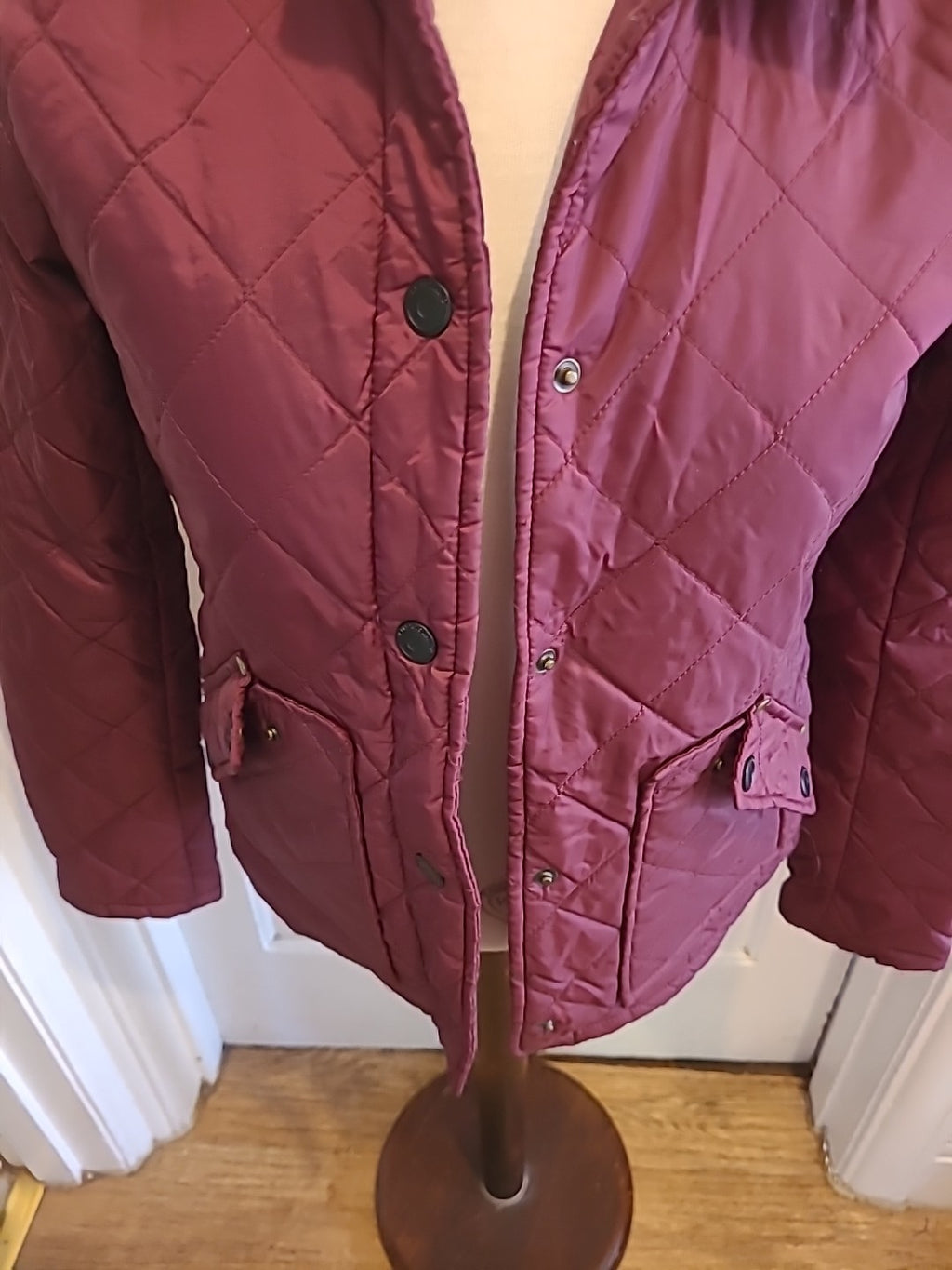 Ladies River Island Size 6 Burgundy Long Sleeved Coat
